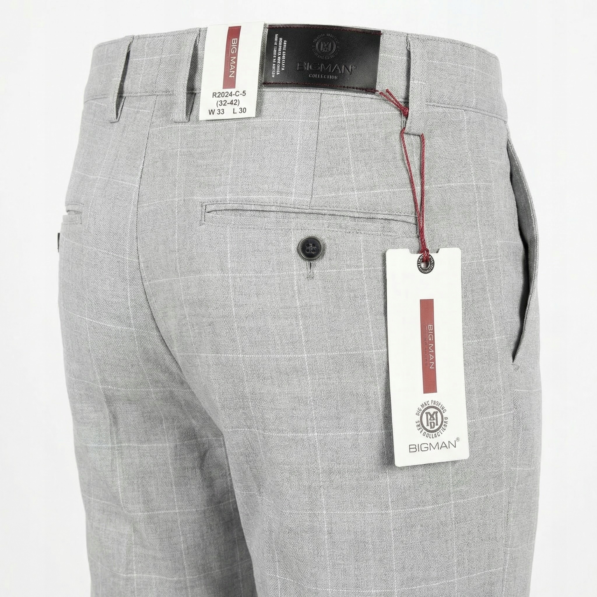 Spodnie Męskie W Kratę Szare BM2024C W42 L32 Pas: 112–114 CM