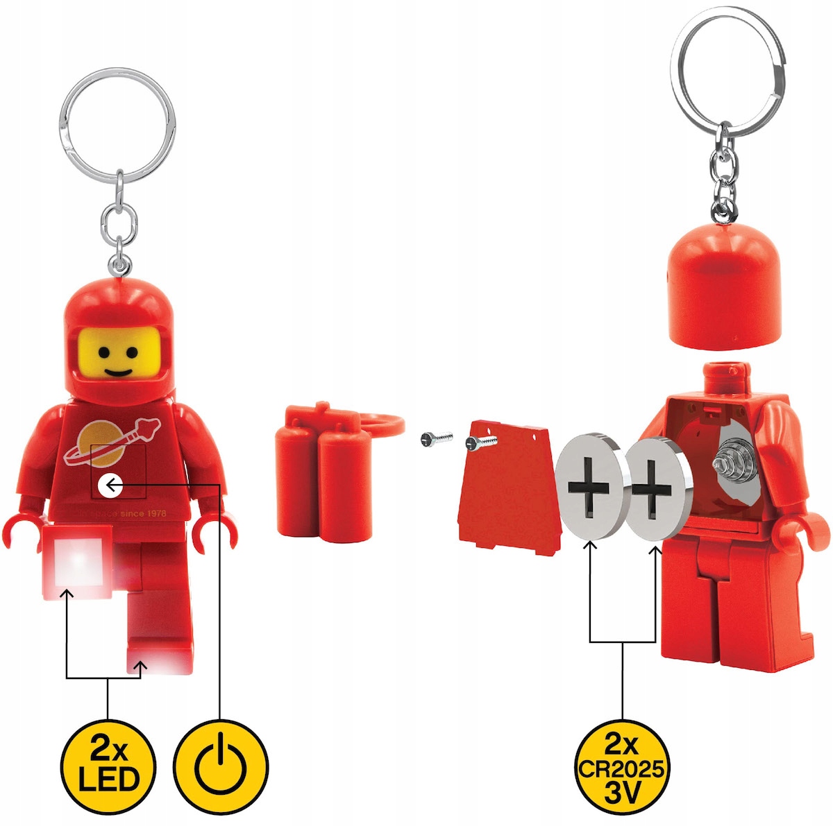 LEGO LATARKA BRELOK FIGURKA ASTRONAUTA SPACE CLASSIC RED 2xLED LGL-KE10HR Bohater brak