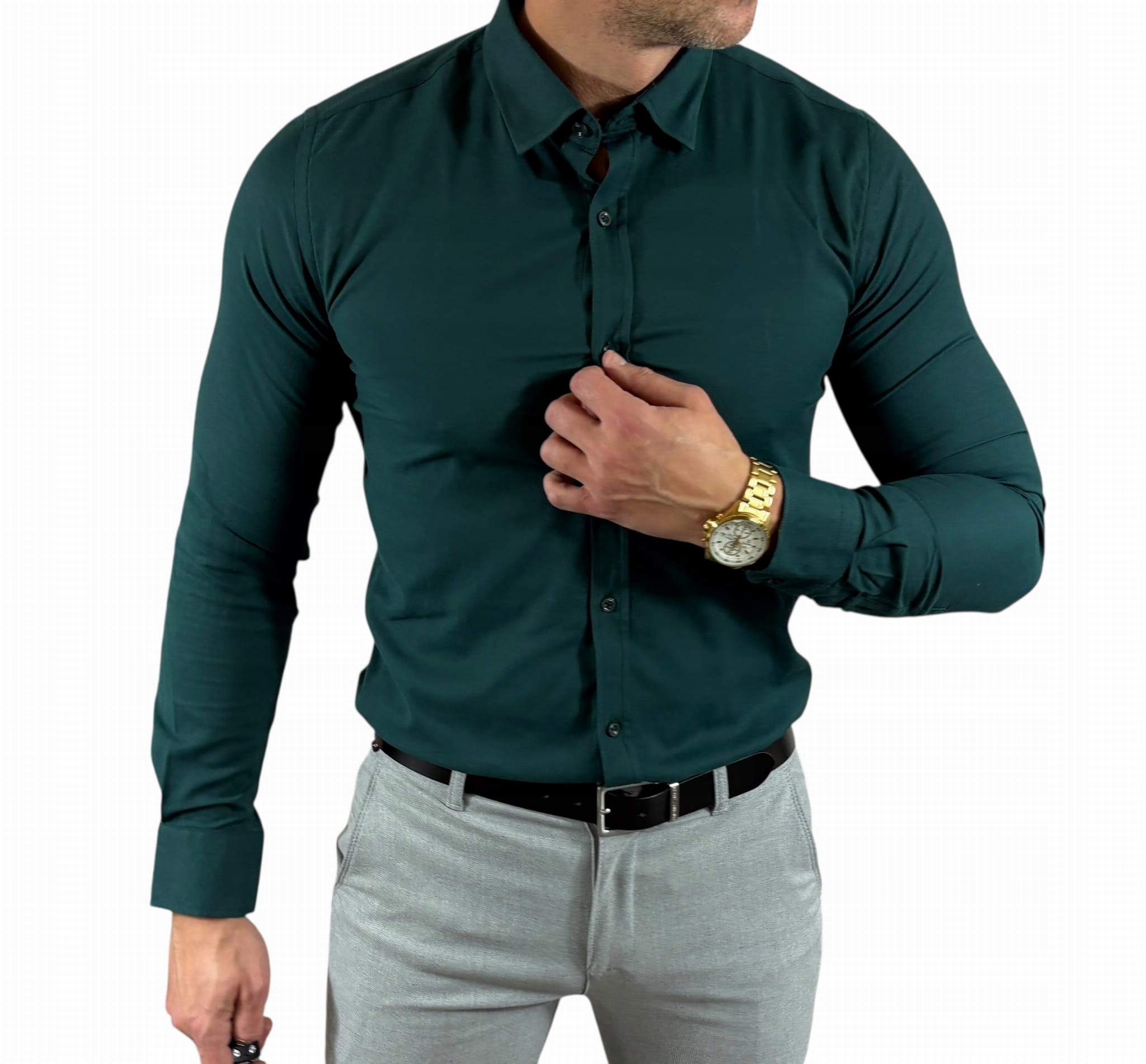 Neformální slim fit košile klasická oxfordová struktura lahvově zelená barva Ego