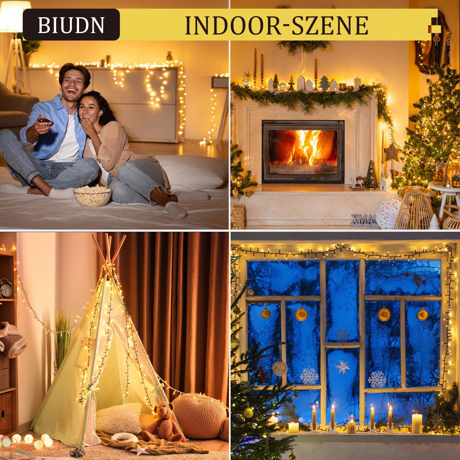 BIUDN Lampa 600LED Zewnętrzna 30M 8 Trybów Timer Ciepła Na Święta Wesela — miniatura 7
