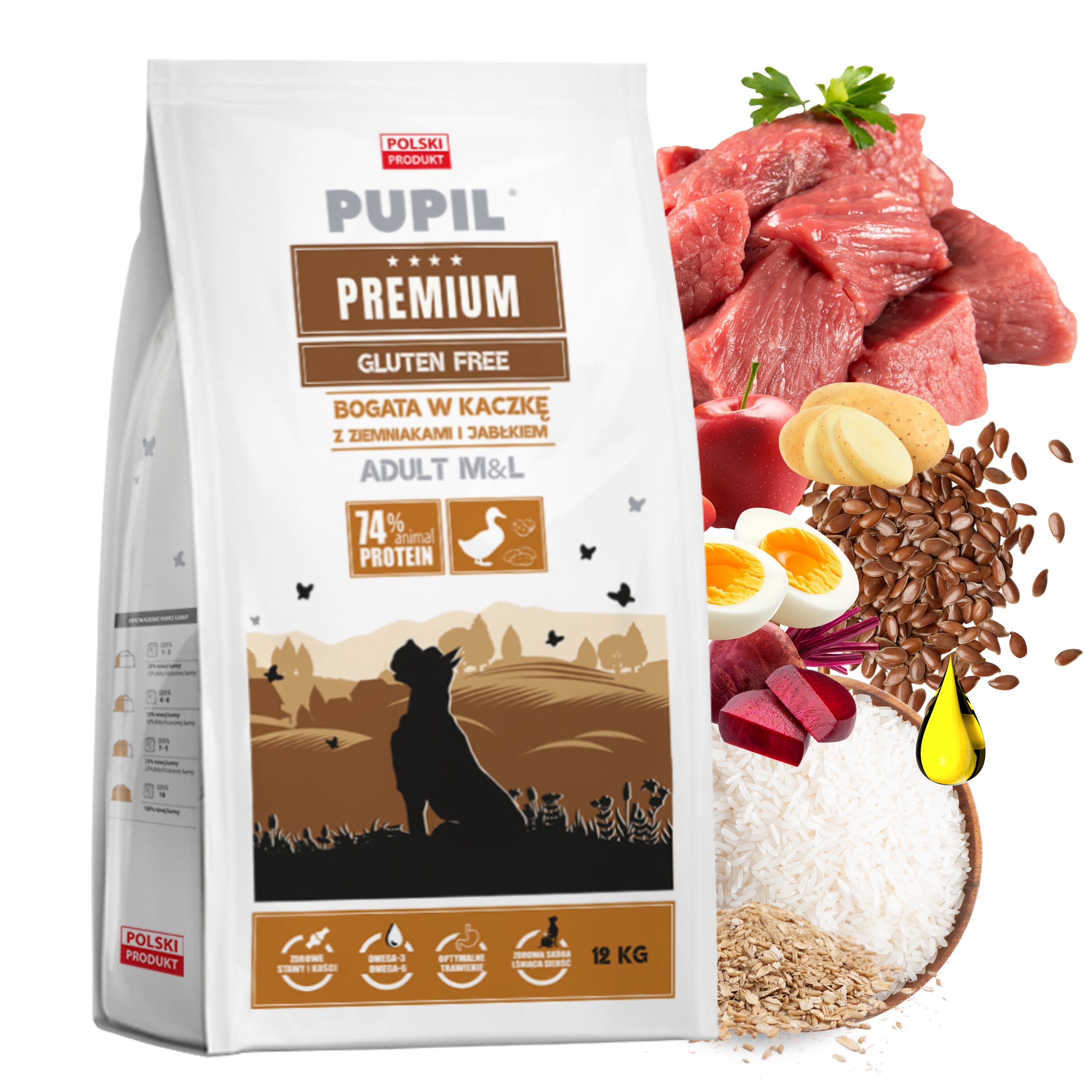 Levně Pupil Premium Gluten Free krmivo pro psy Kachna Brambor M/L 12 kg