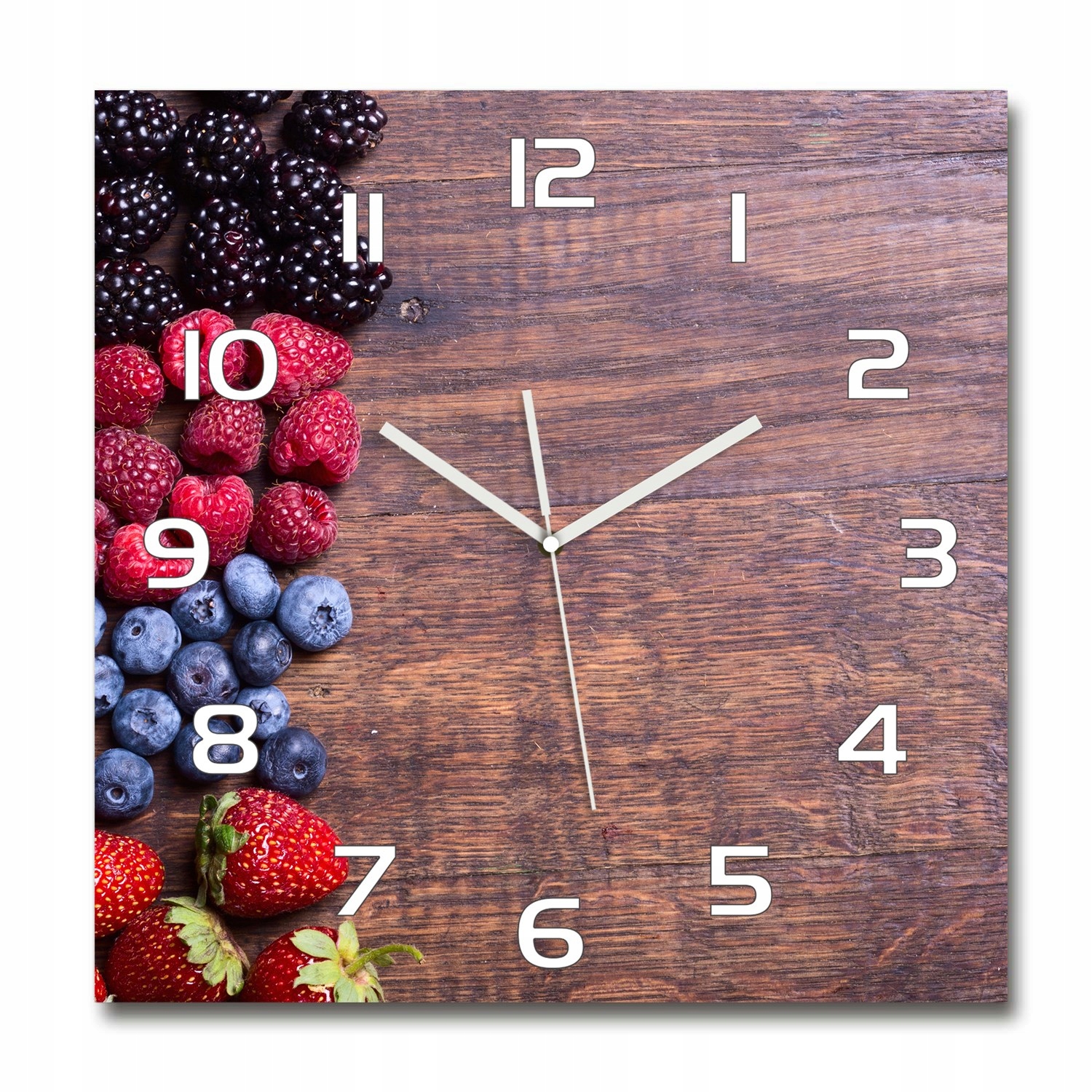 

Duży kwadratowy szklany zegar Owoce leśne 60x60 cm