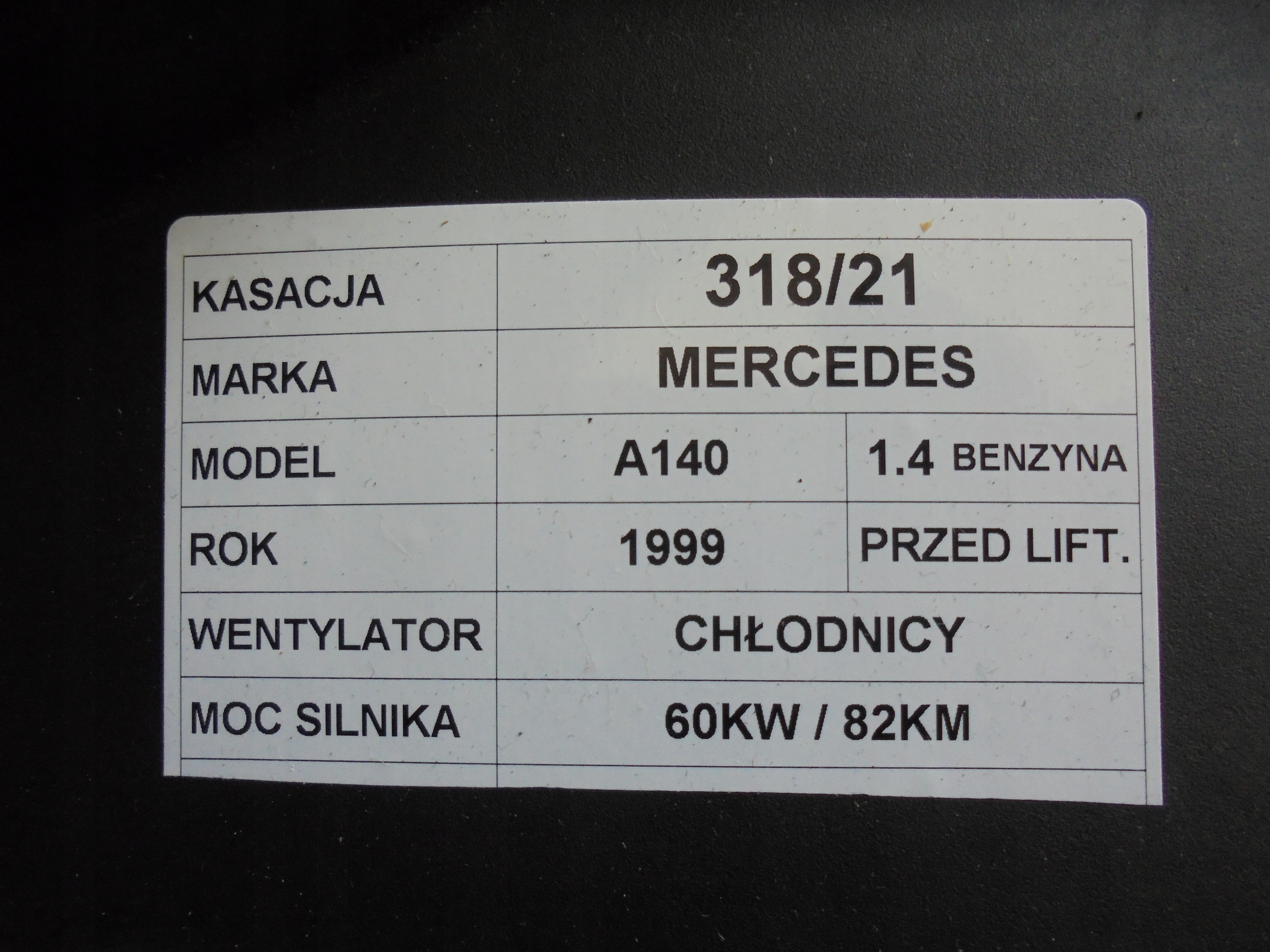 ventilátor chladiče Mercedes W168 1,4B 1685050155