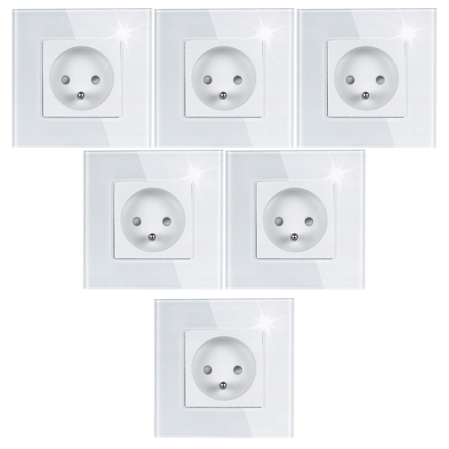 6x Bílé Sklo Čtvercová Zásuvka Elektrický Kontakt Uzemnění 230V