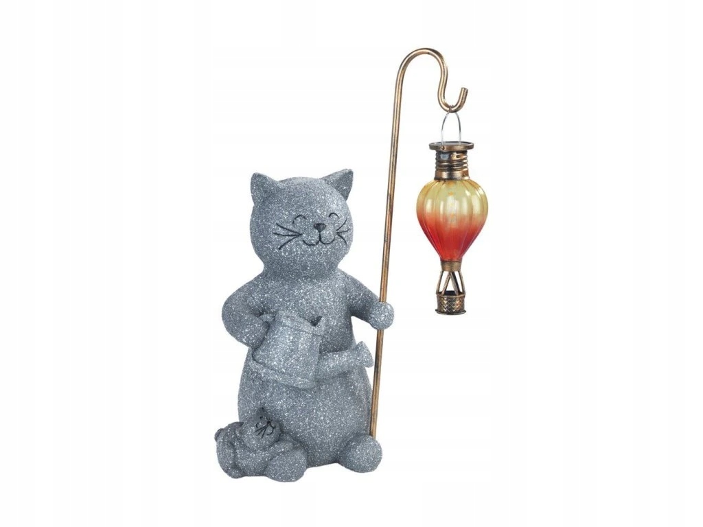 Solární lampa kočka se svítícím balónem Led, 26,5 x 16 cm