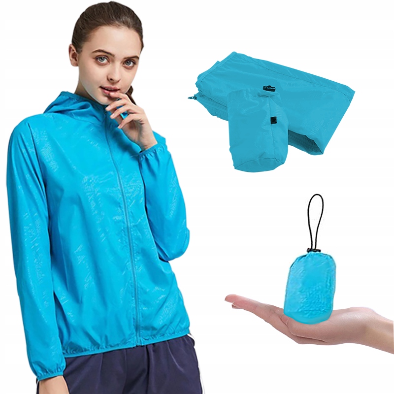 KURTKA PRZECIWDESZCZOWA Z KAPTUREM WIATRÓWKA LEKKA UNISEX NIEBIESKA ROZ XXL Model Przeciwdeszczowa
