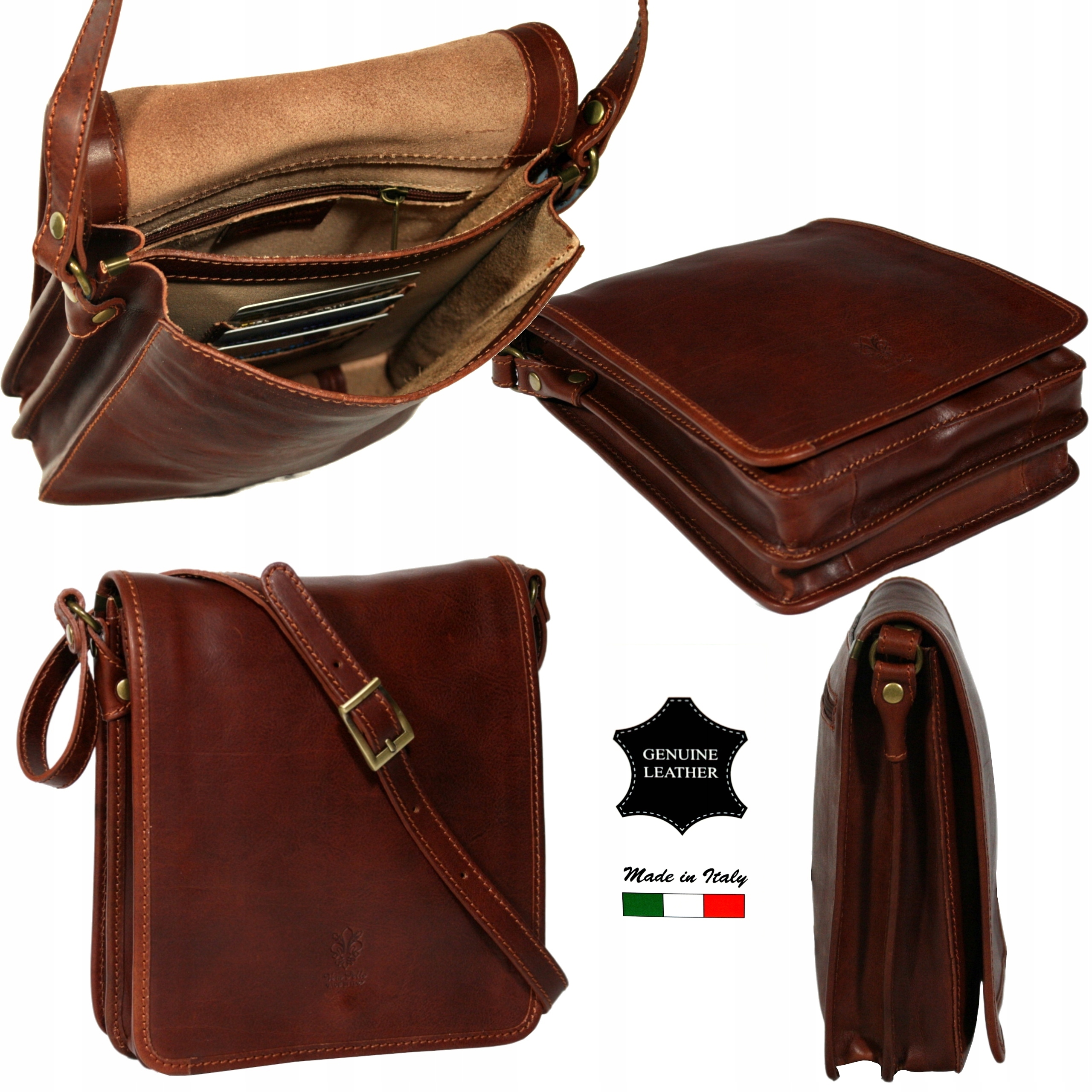 Pánská kožená taška přes rameno malá hnědá italská kabelka přes rameno vintage