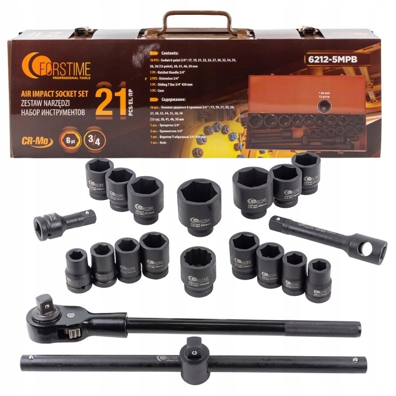 Nástrčné Kľúče 3/4'' 6-hran 17-50 mm Kovový kufor