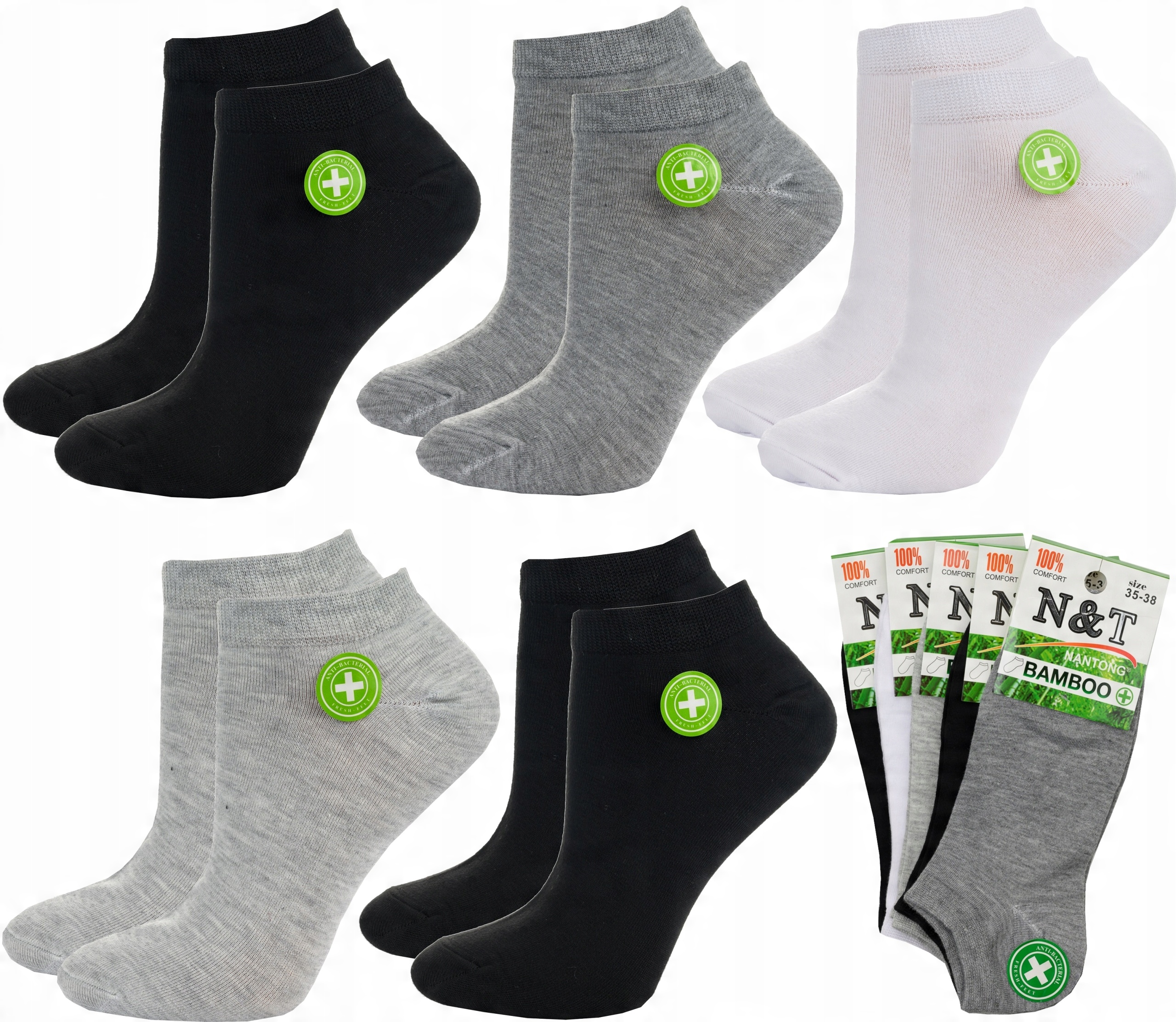 

5X Damskie Bambusowe Stopki Skarpetki Niskie MIX