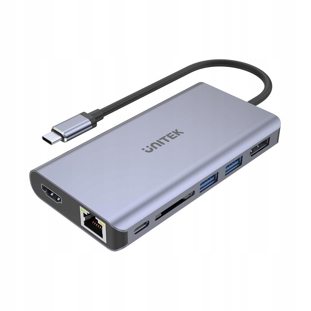 Unitek Usb C hub Hdmi Dp RJ45 2x Usb 3.1 4K PD100W čítačka Sd