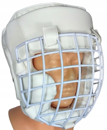 Kask treningowy biały z odpinaną Kratką na rzepy Bushi Karate Kyokushin XL