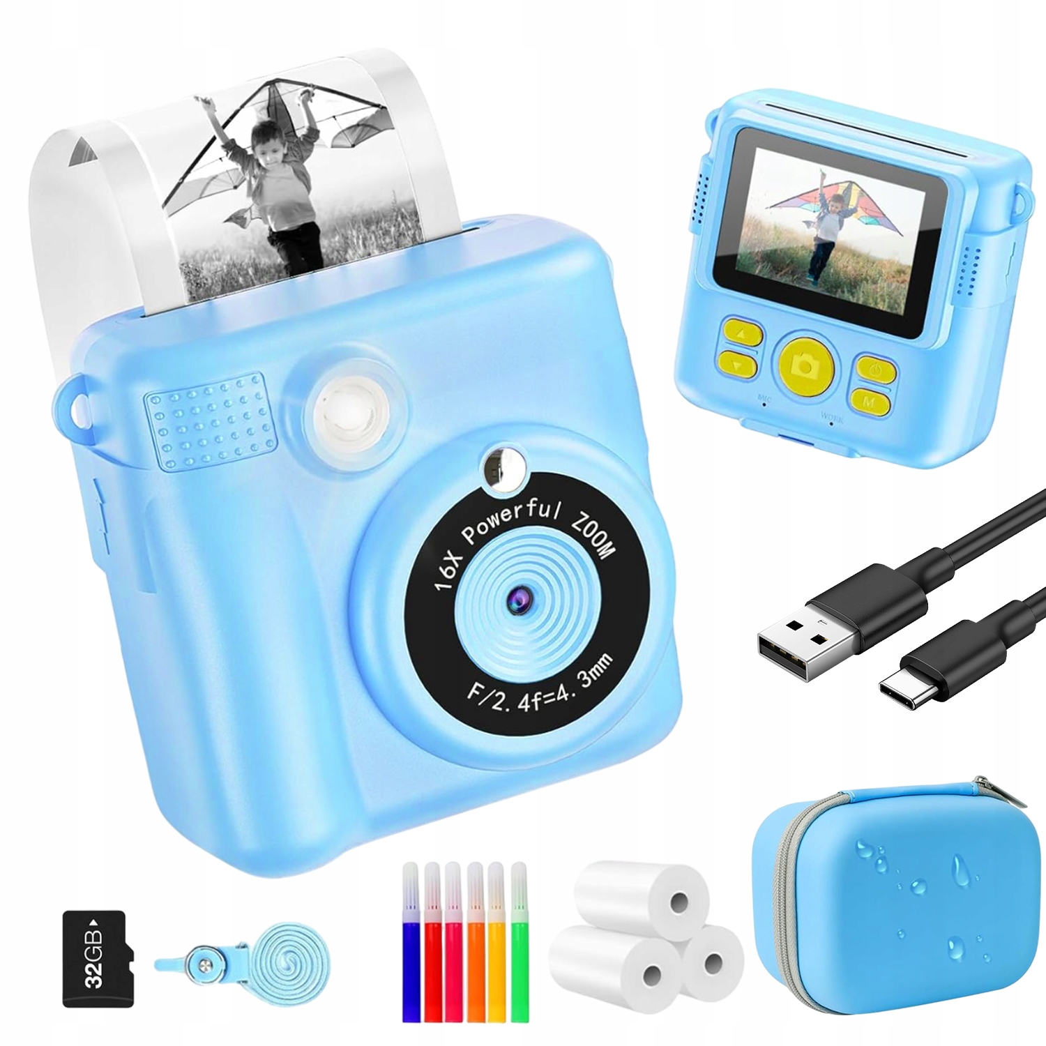 Digitální Instantní Modrý Fotoaparát Pro Děti 3 Kolečka