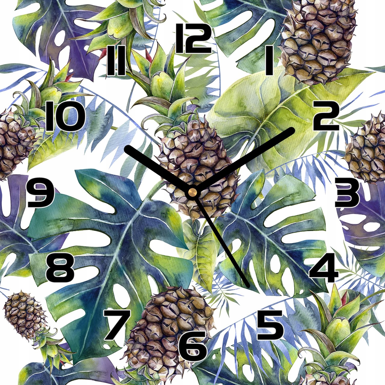 

Nowoczesny zegar szklany Tropikalny ananas 30x30cm