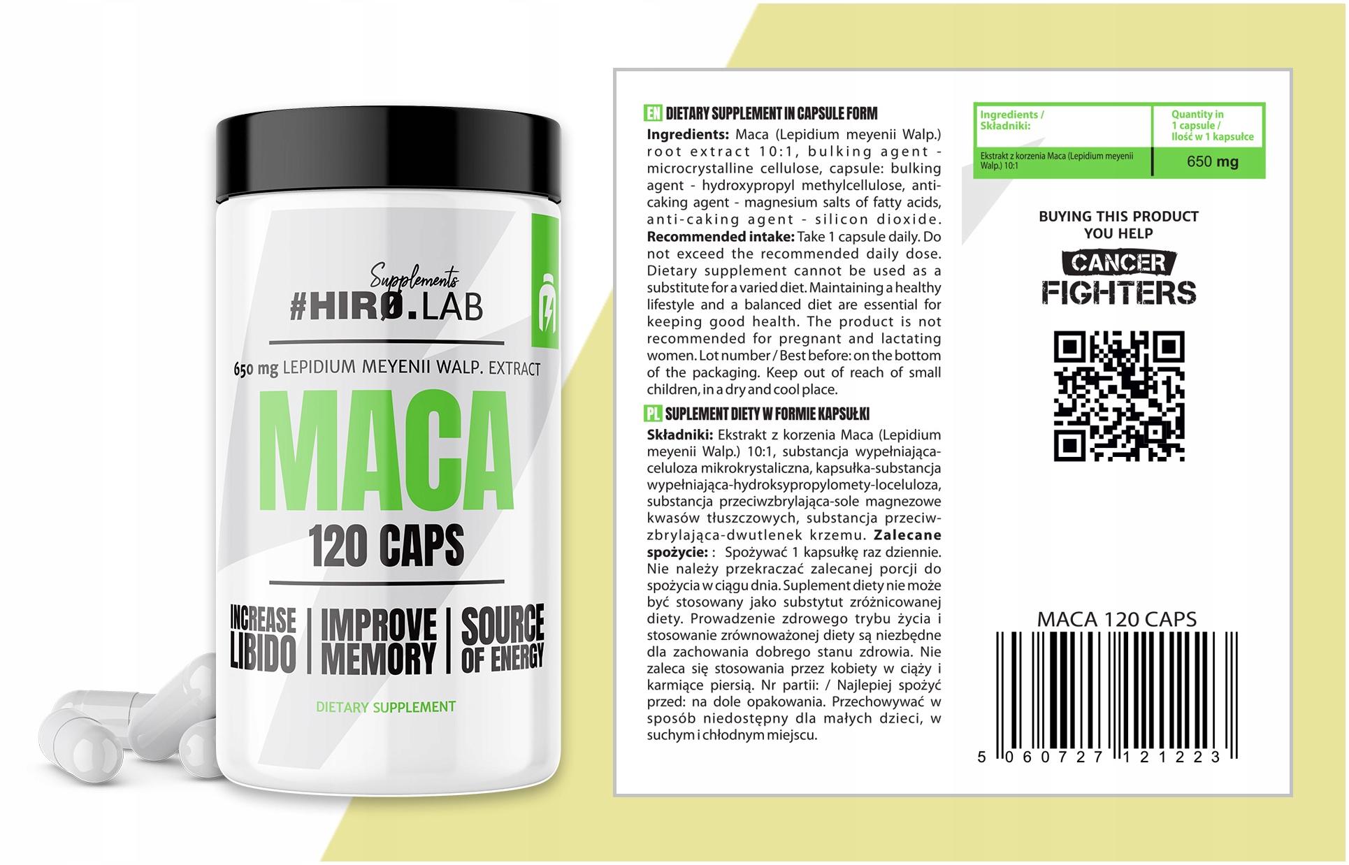 Hiro.Lab Maca 120 caps TESTOSTERON LIBIDO POTENCJA Przeznaczenie uniwersalne