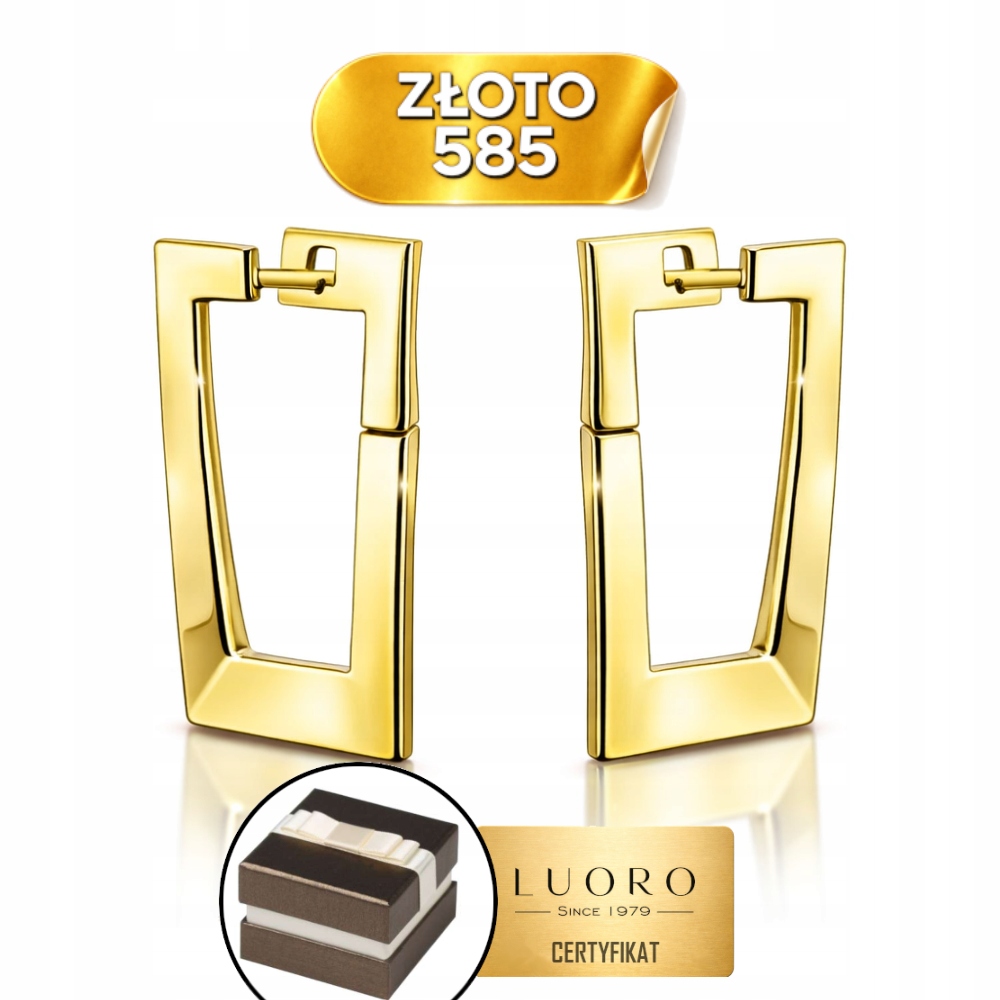 Náušnice Zlaté 585 14K Obdélník Anglické Zapínání Elegantní 2,6 CM