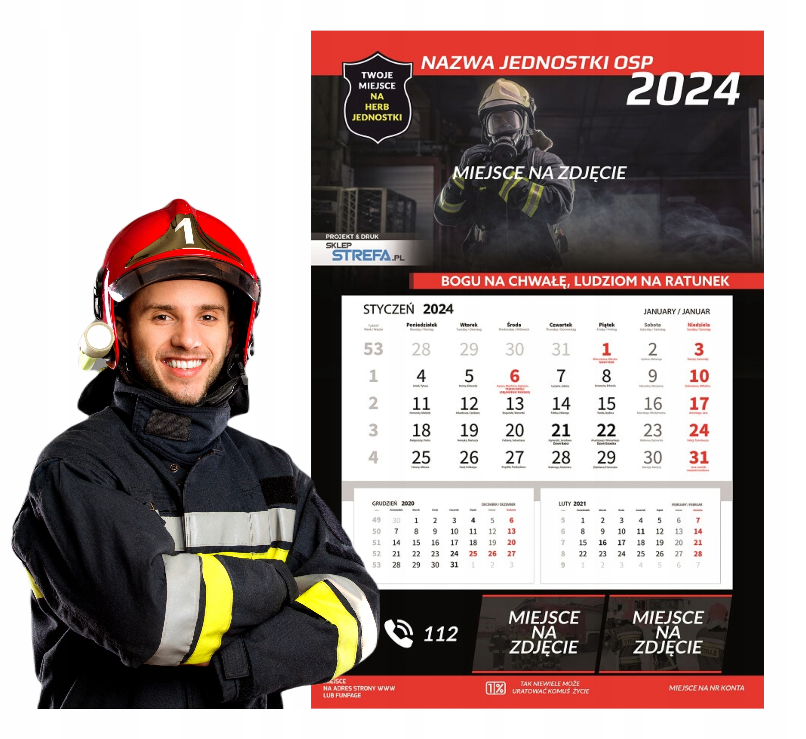 KALENDARZ STRAŻACKI JEDNODZIELNY 50 SZT OSP KALENDARZE STRAŻ PSP MDP