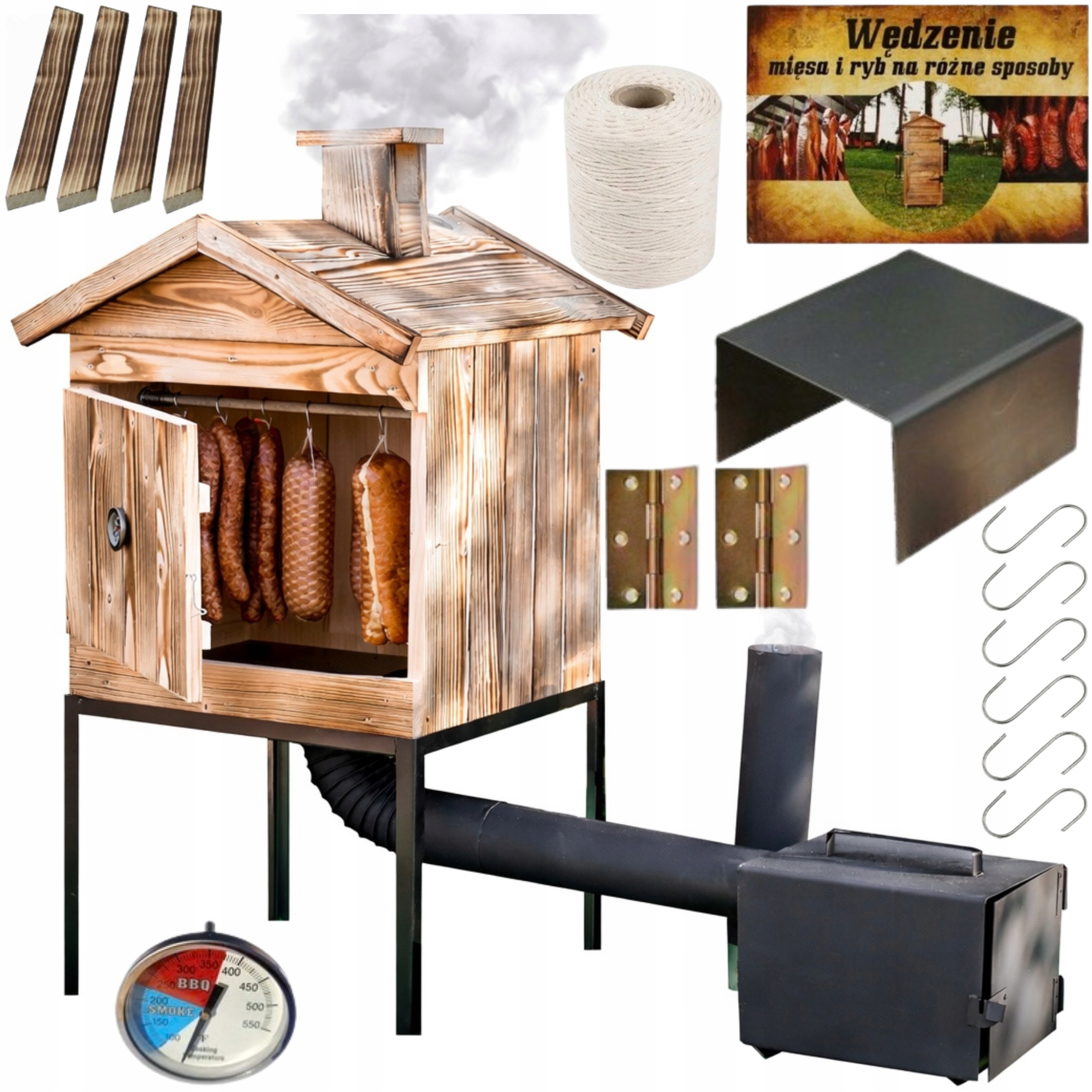 Drevená záhradná udiareň Zváraná pec Zložená sada Darčeky