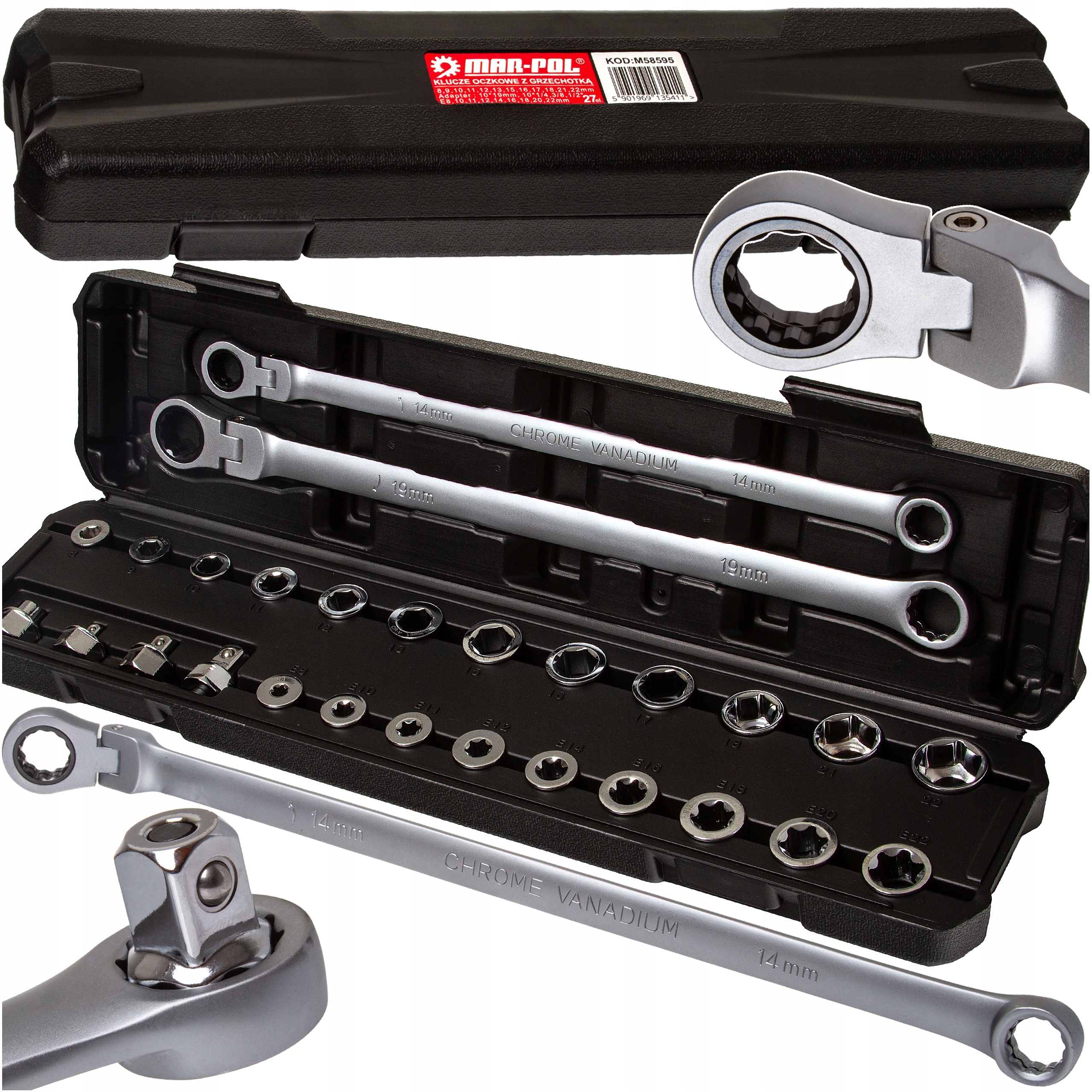 Očkové Kľúče S Dlhou Hrkálkou Lámané Na Kĺbe 8-22 mm E8-E22 Mar-pol