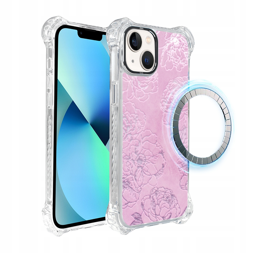 Pouzdro pro iPhone 13 Ibizu DropGuard Ultra s MagSafe, růžové pivoňky