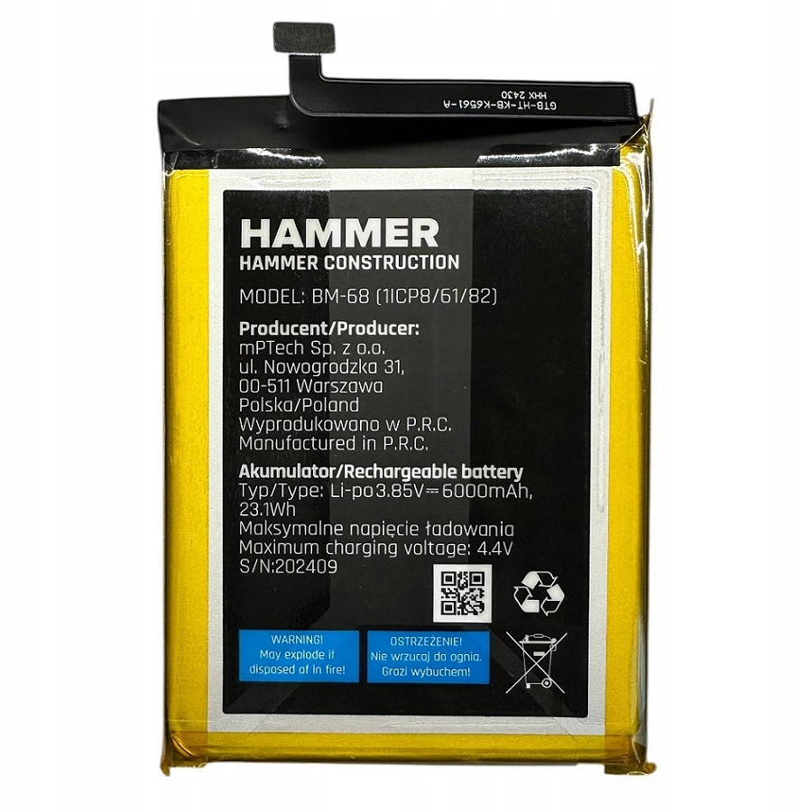 Oryginalna bateria Hammer Construction nowa BM-68 BM-46 6000mAh akumulator