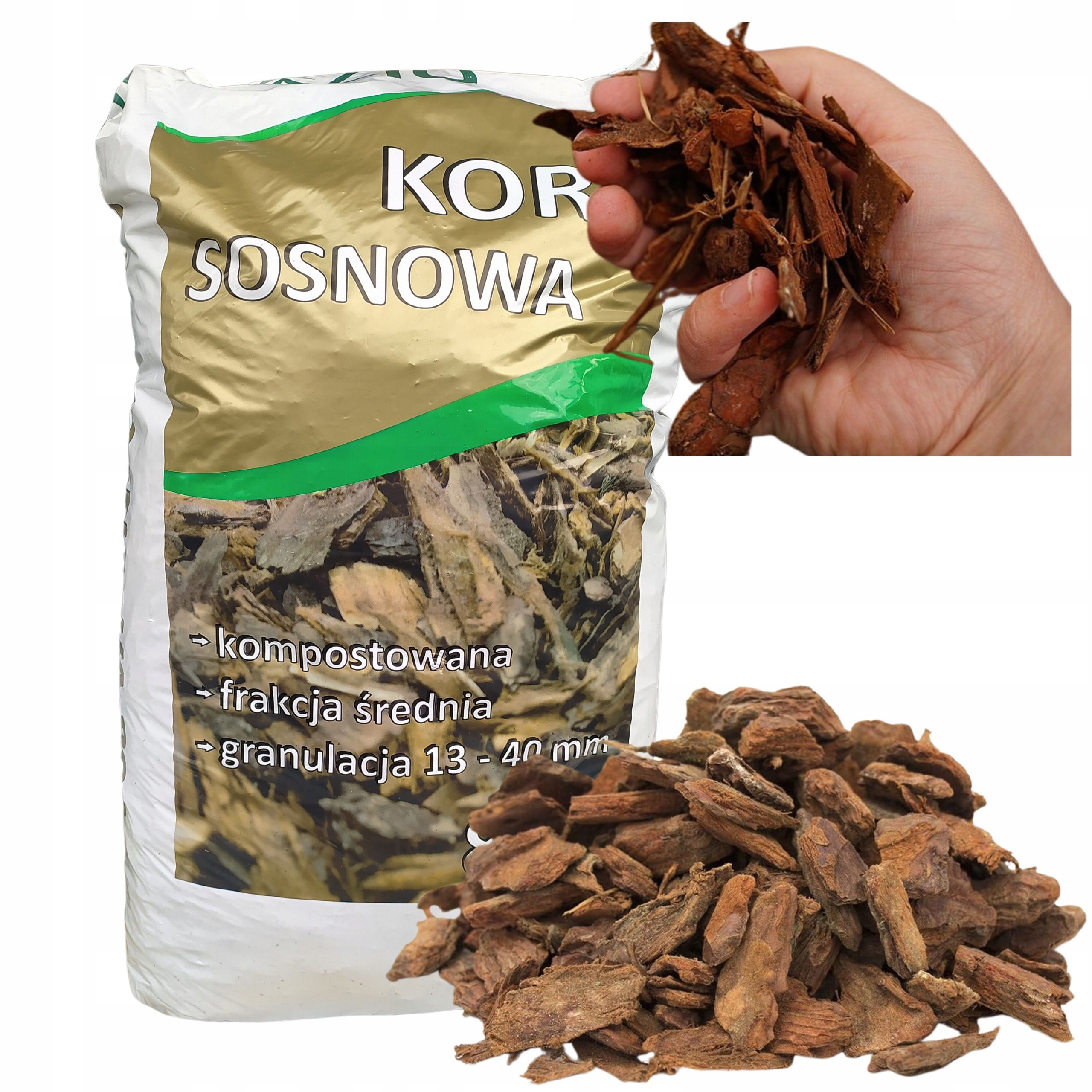 KORA SOSNOWA ŚREDNIA 13-40mm 80L KOMPOSTOWANA OGRÓD PRZESIEWANA DEKORACYJNA