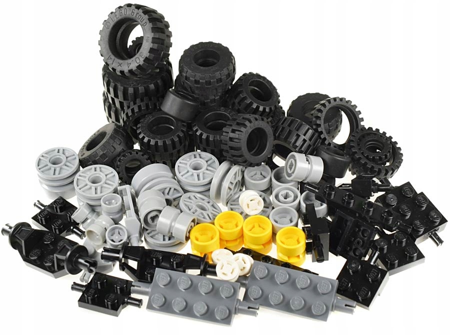 

Lego kółka Opony Osie 74 elementy Nowe koła Luzem