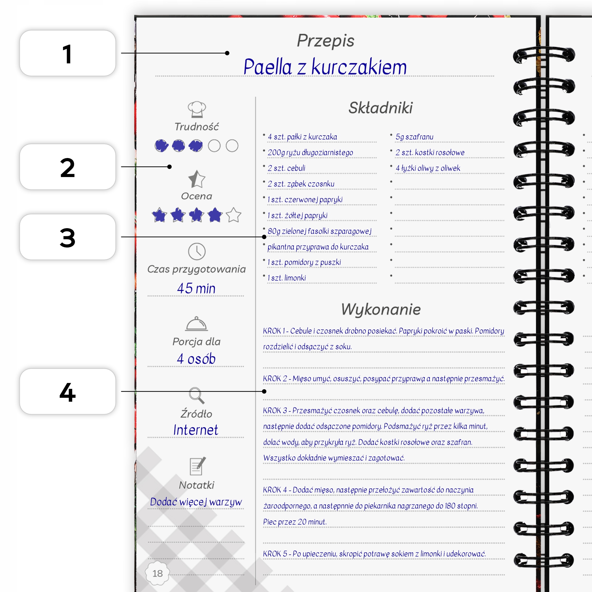 PRZEPIŚNIK NOTES KULINARNY DO PRZEPISÓW ZESZYT PRZEPISY KUCHENNE NOTATNIK Producent inny