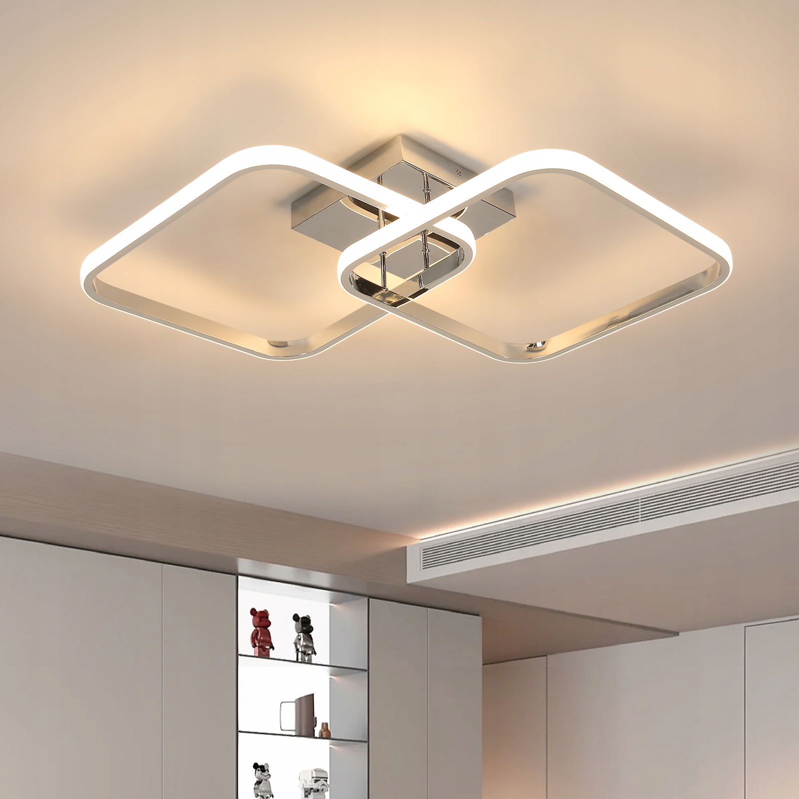 Lampa Sufitowa Led Żyrandol Chrom Kwadratowy Nowoczesny Do Salonu 42W 3000K
