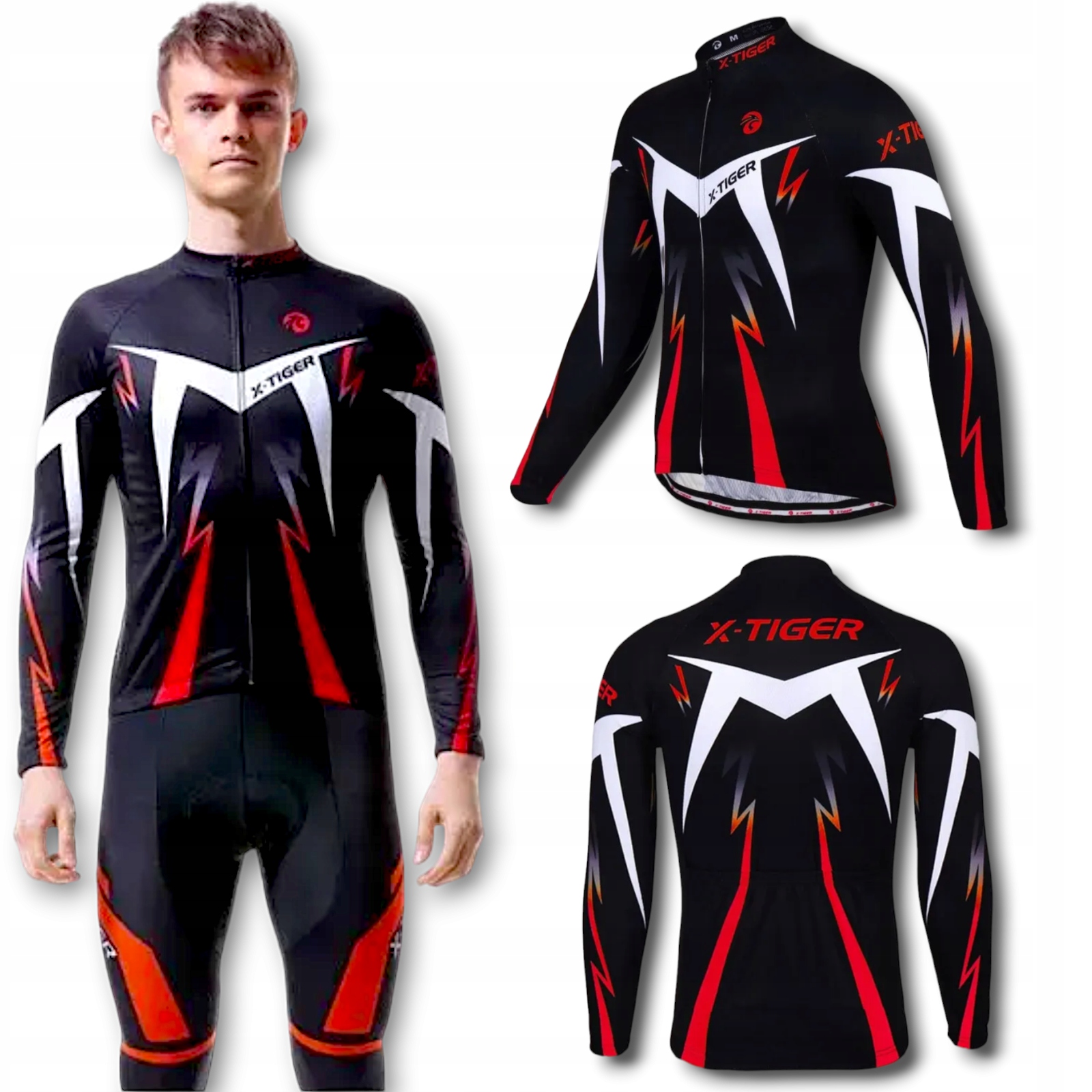 Bluzka Koszulka Rowerowa Sportowa Męska Długi Rękaw 3 Kieszenie X-tiger