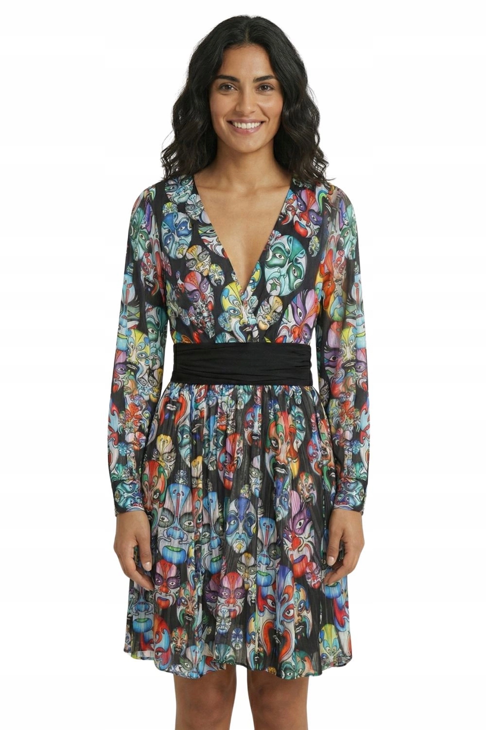 Šaty Custo Barcelona plisované s páskem, barevný potisk vel. L 44