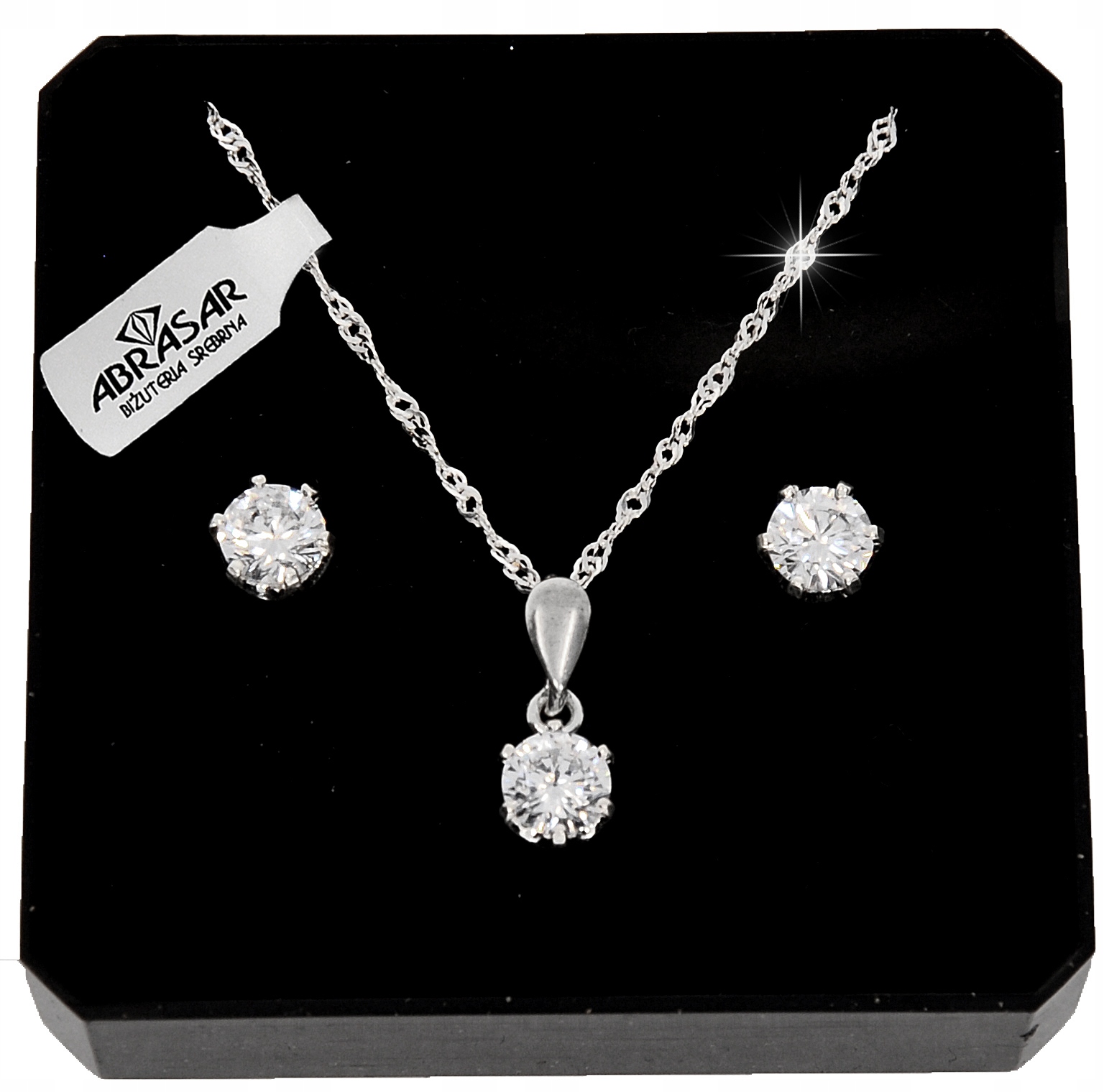 KOMPLET BIŻUTERII SREBRNEJ CYRKONIE dla NIEJ NA PREZENT SREBRO PRÓBA 925