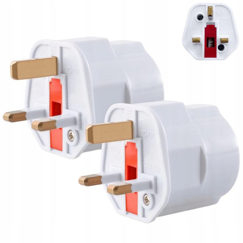 2x Adapter gniazdka Eu na Uk Dubaj Malta Cypr Emiraty Katar z bezpiecznik