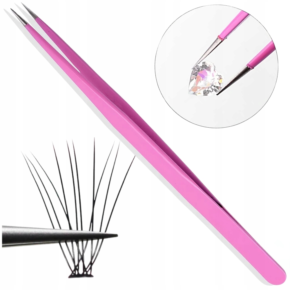 Pęseta do przedłużania Stylizacji Rzęs PROSTA RÓŻOWA metalowa SEOL