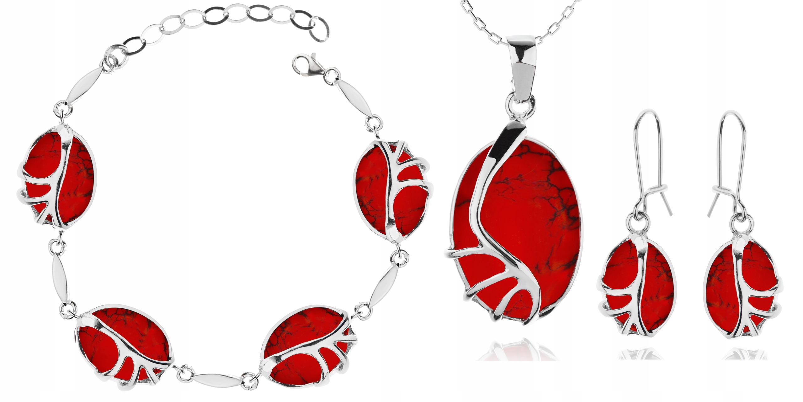 

Komplet Biżuterii Srebrnej Z Koralami Srebro 925