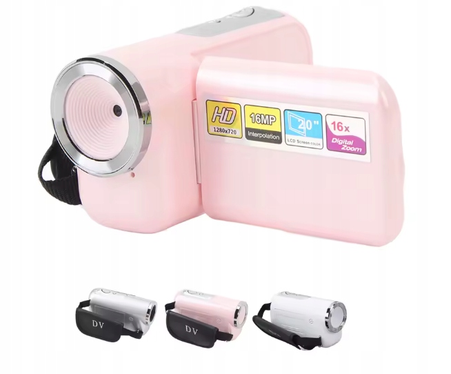 Digitální kamera Full Hd 1080P 16MP 16-kr. zoom 2" wyśw.TFT růžová