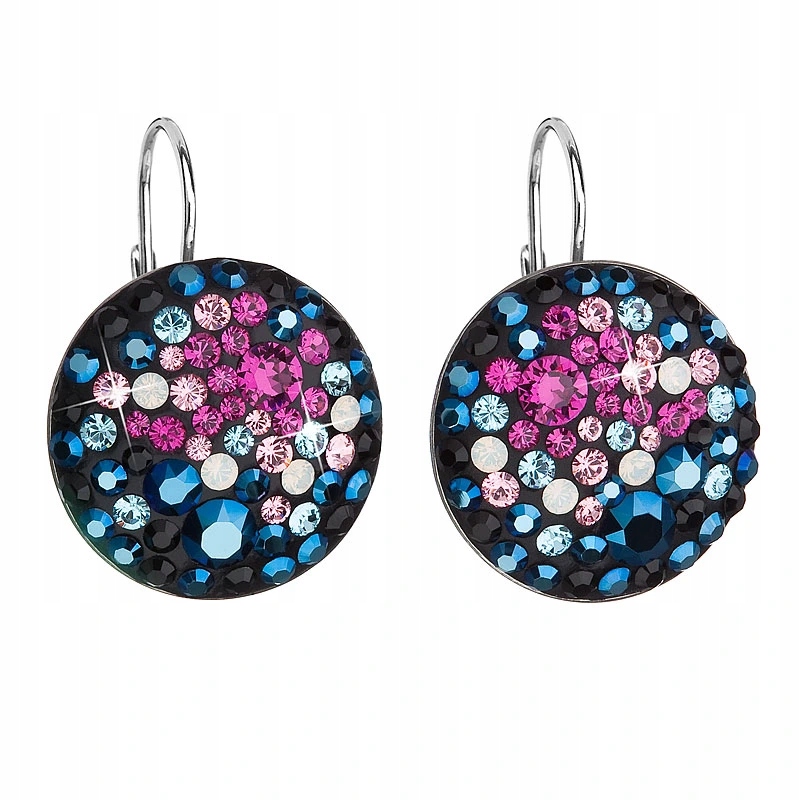 Stříbrné náušnice visací s krystaly Swarovski mix barev kulaté 31161.4