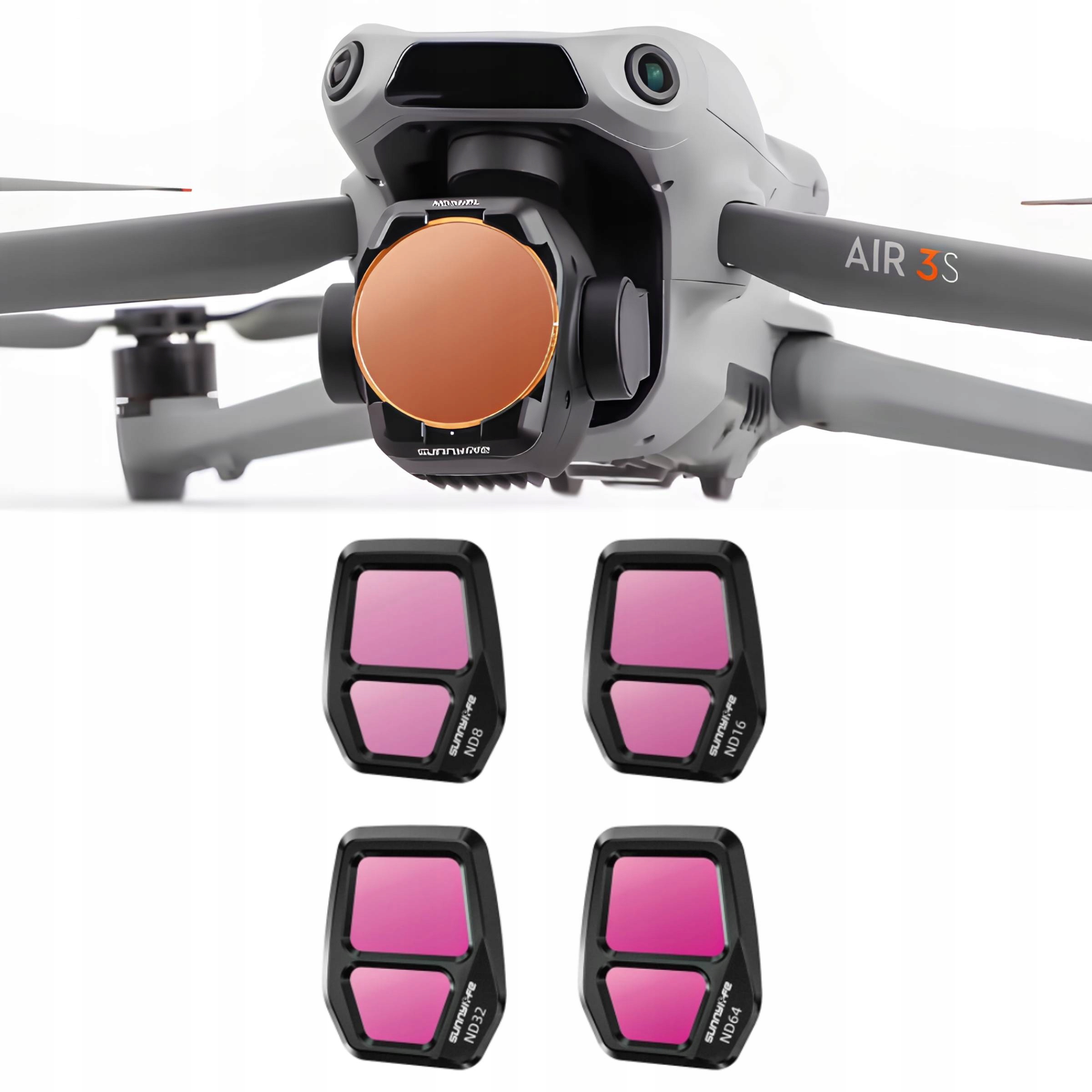 Sada 4 šedých filtrů pro dron Dji Air 3S ND8 ND16 ND32 ND64