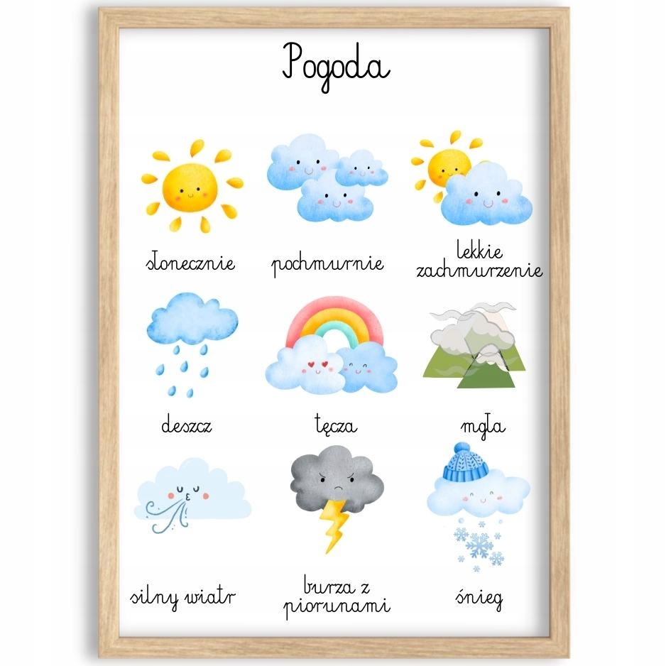 PLAKAT EDUKACYJNY OBRAZEK MONTESSORI POGODA SŁOŃCE DZIECIĘCY 30x40 cm
