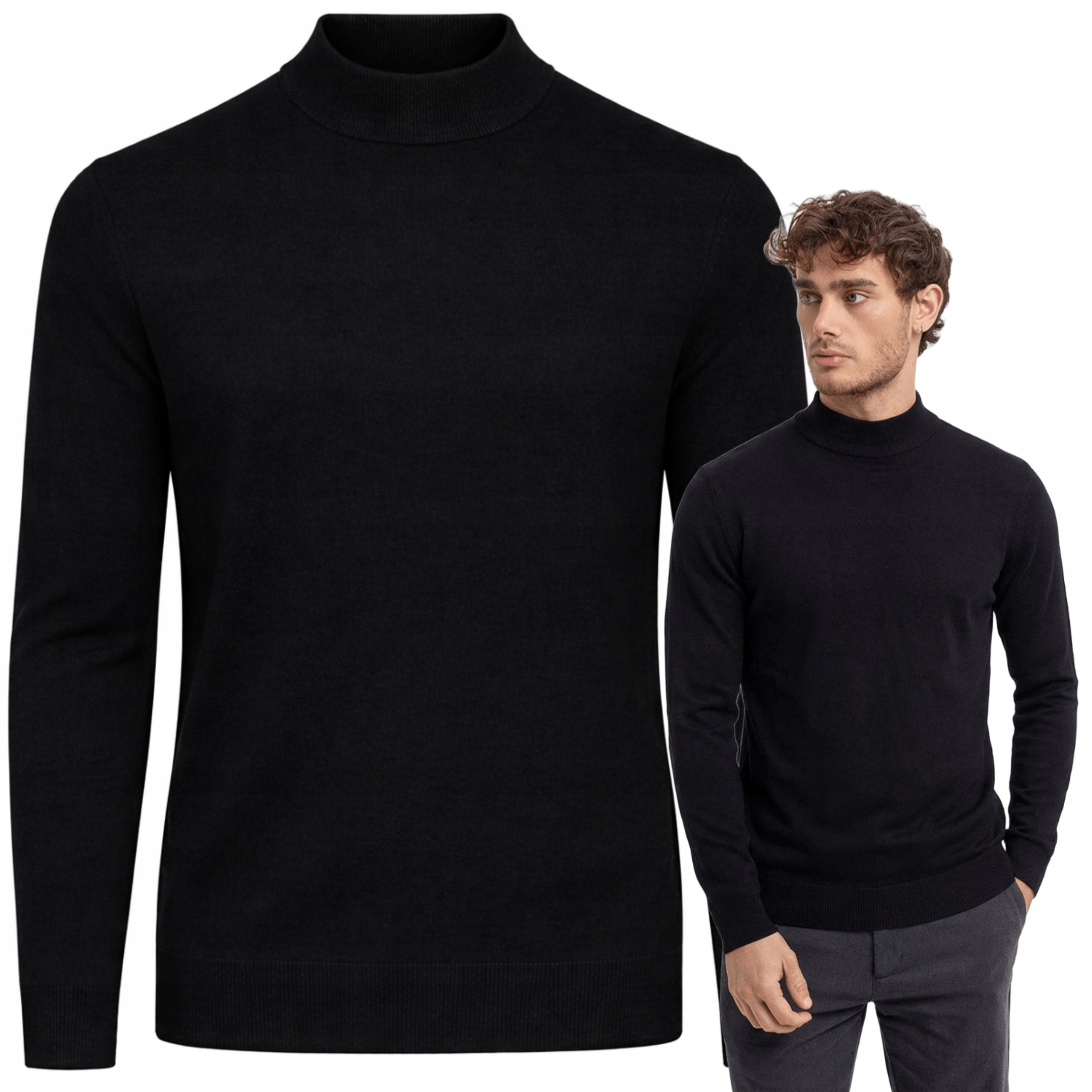 Męski Sweter Półgolf czarny ze stójką klasyczny stylowy r. XL