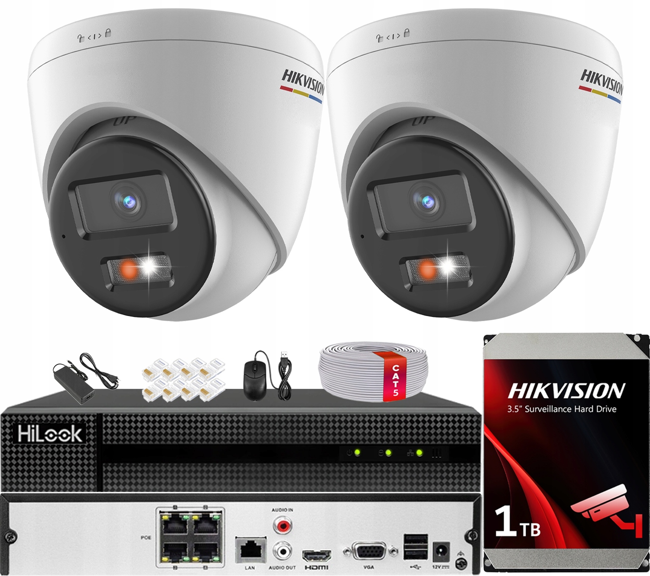 Monitorovací sada 2 Kamer Ip 4MPx ColorVu Hybrid Light IR30m Hikvision 1TB