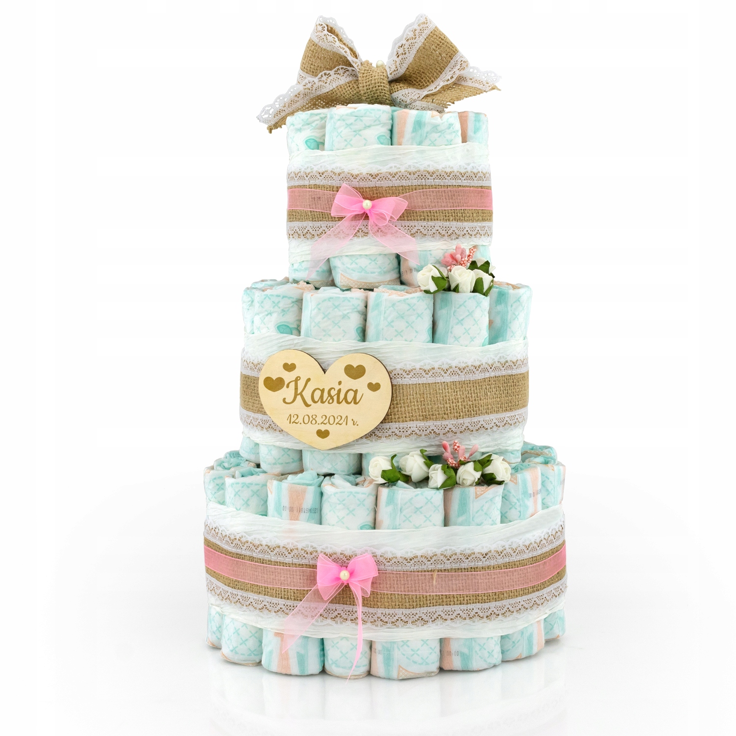 Tort z pieluch pampers baby shower chrzest