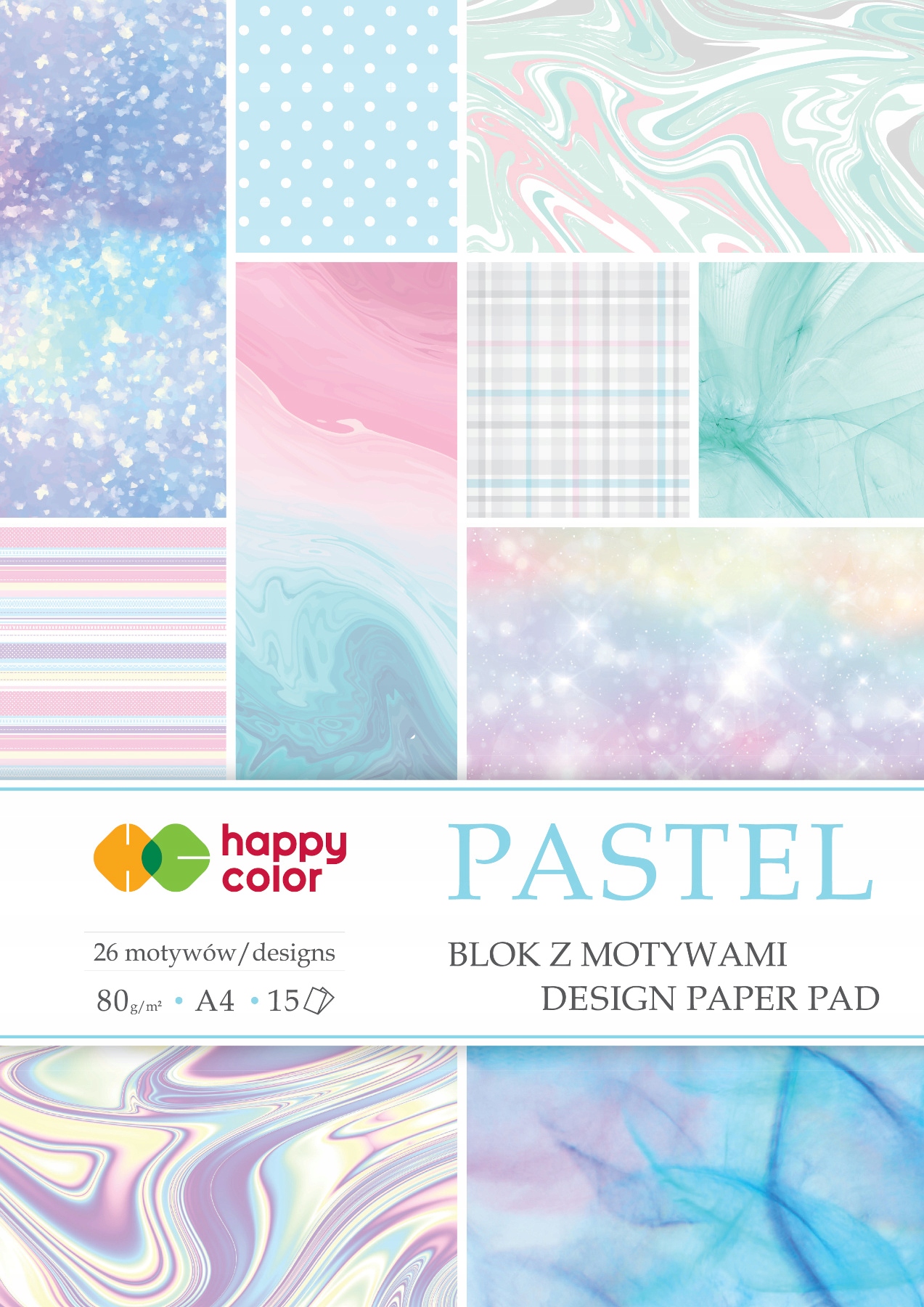 Happy Color BLOK Z MOTYWAMI Pastel A4 80g 15 kartek EAN (GTIN) 5905130034367