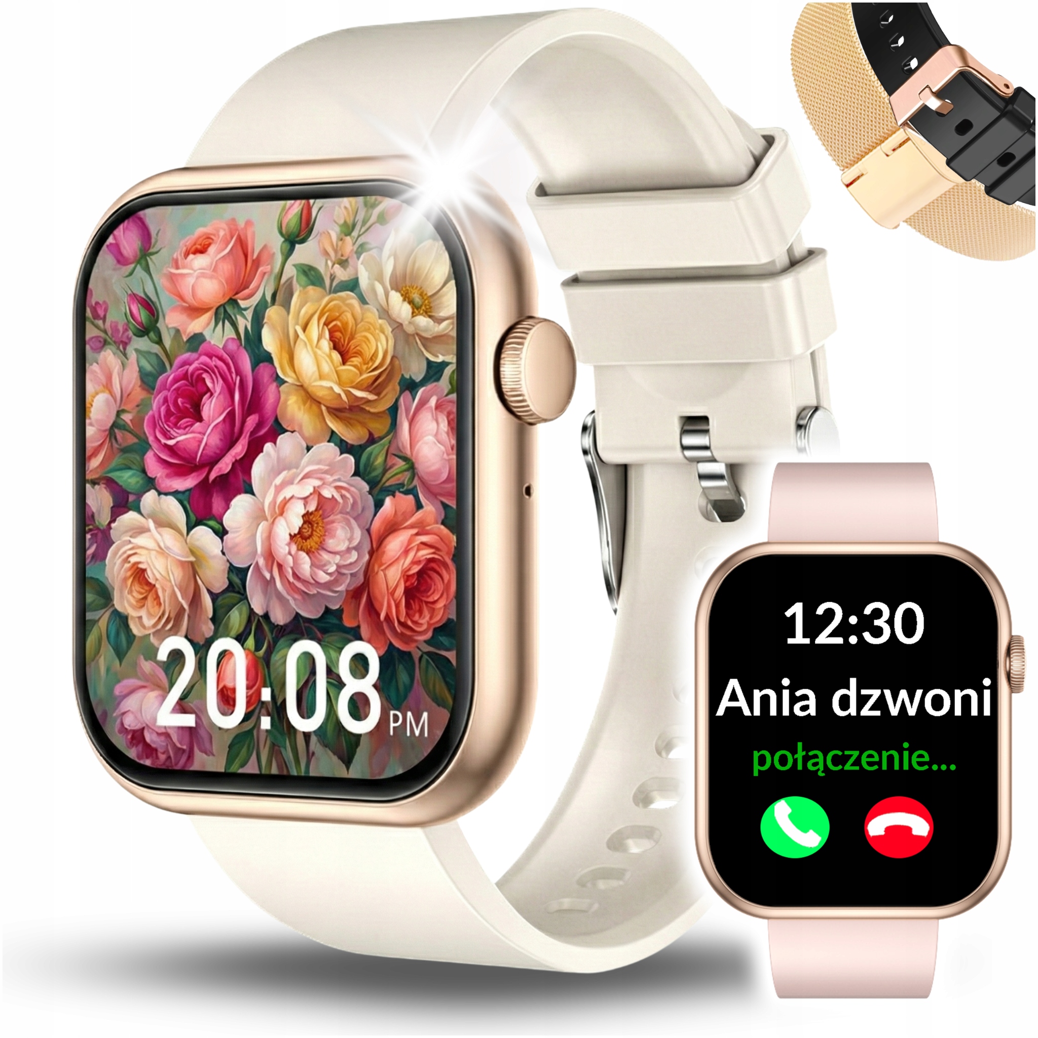 SMARTWATCH DAMSKI ZEGAREK ROZMOWY SMS SPORT ZDROWIE ZŁOTY MENU PL + GRATIS