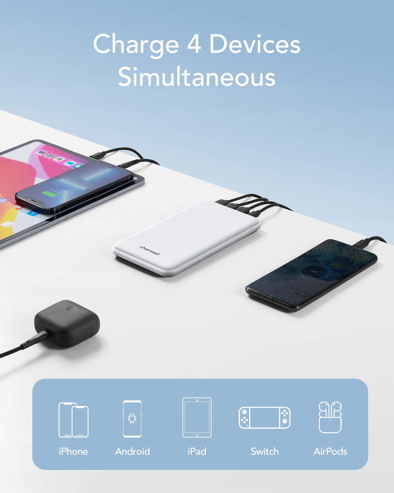 CHARMAST Powerbank 26800mAh USB C 3 Wejścia 4 Wyjścia do iPhone Samsung — miniatura 5