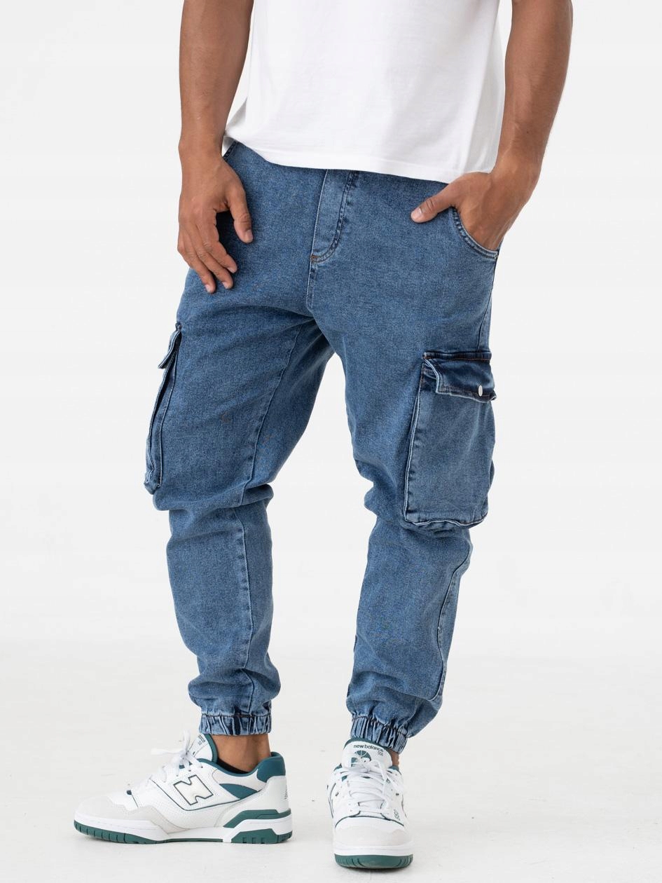 Džínové Kalhoty Jogger Cargo Pánské Kapsáče Pohodlné Modré i8 Denim 31