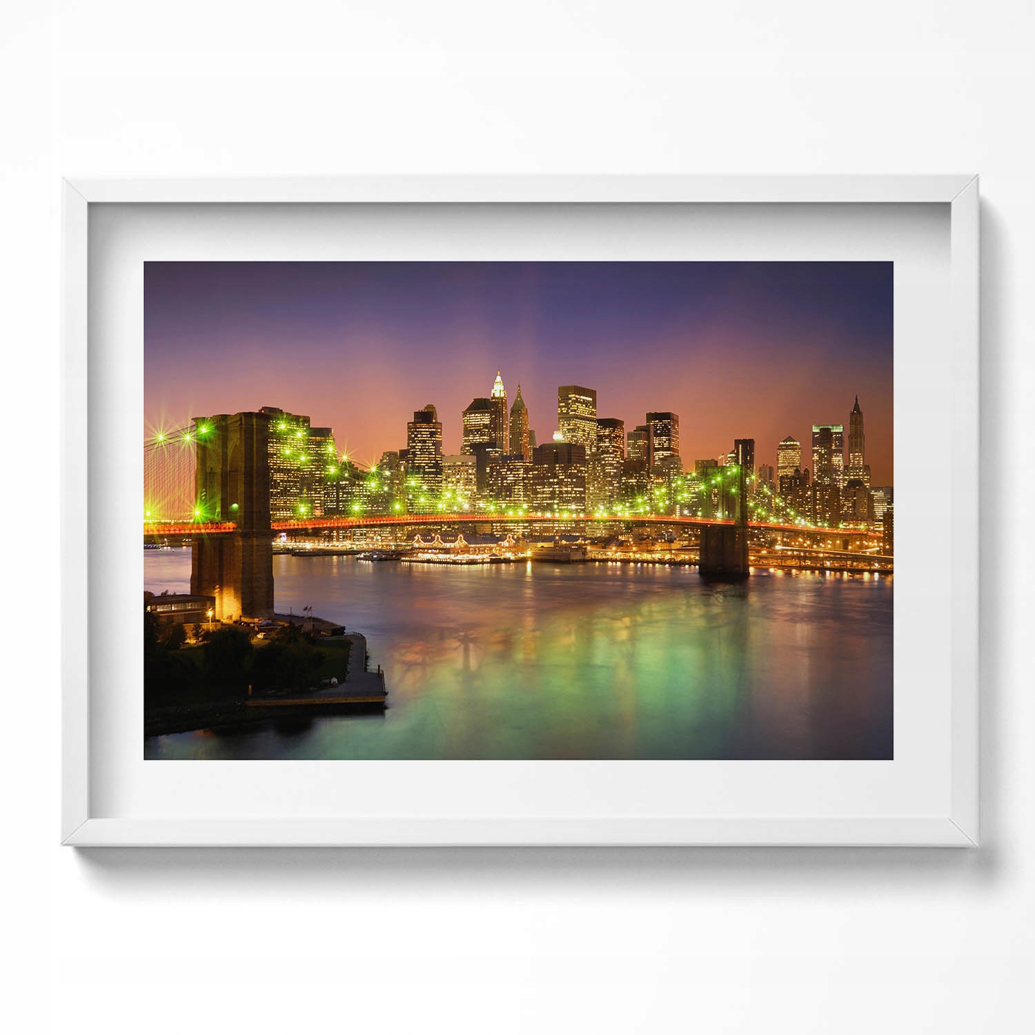 Dekorativní nástěnný obraz v rámu s grafikou Brooklynský most v noci 70x50 cm