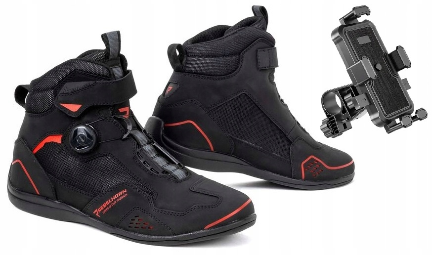 Kožené motocyklové topánky Rebelhorn Spark II Black Red 44 s držiakom zdarma