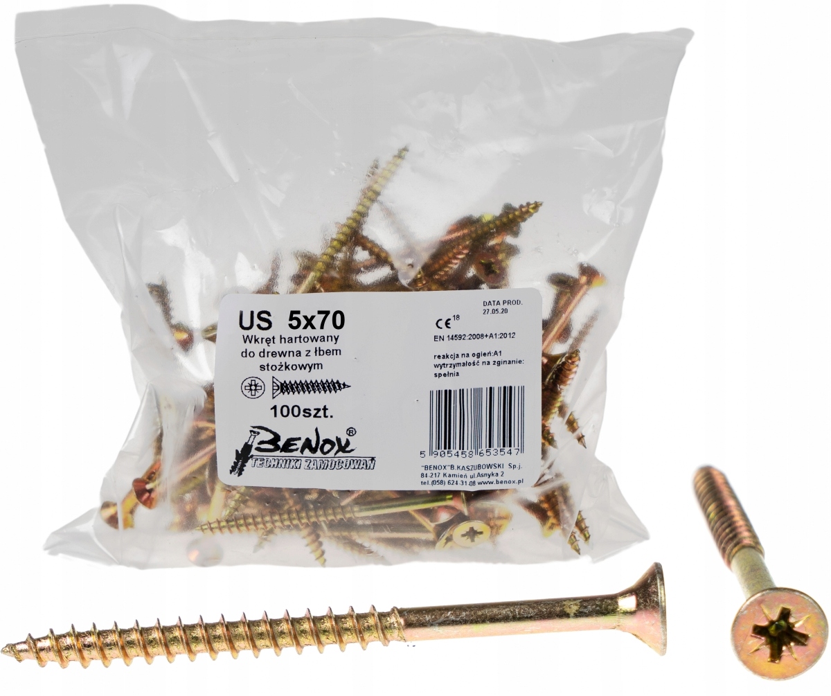 

Wkręt hartowany z łbem stożkowym Us 5x70 100szt