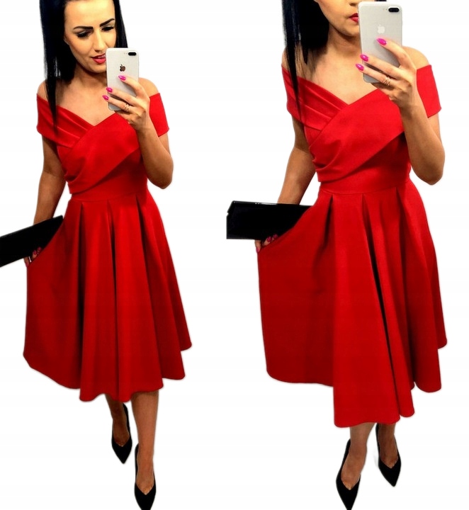 Šaty na Svatební Hostina Marilyn Monroe Midi Rozšířená Elegantní Červená XL