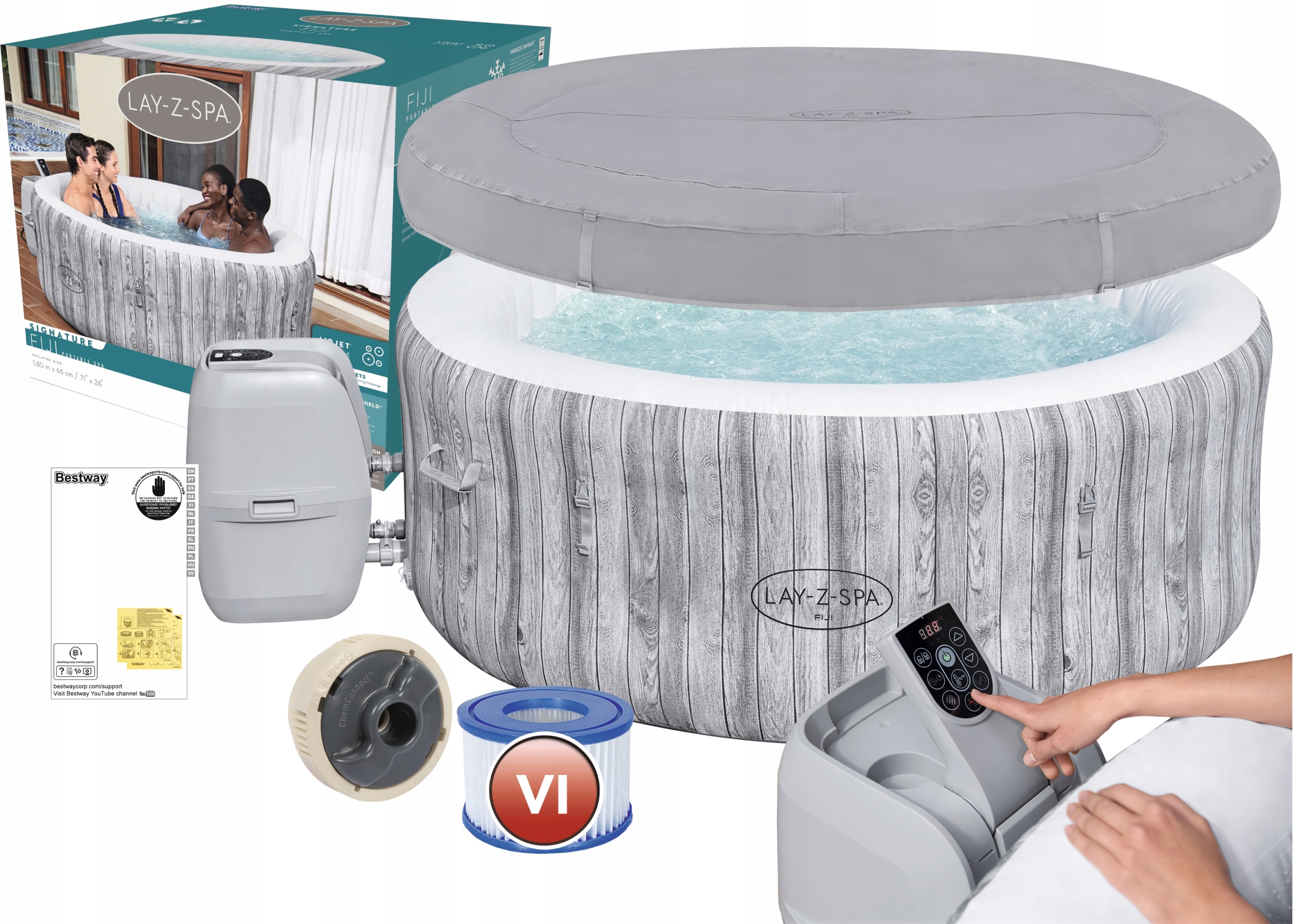 BESTWAY 60085 SPA JACUZZI 4 OSOBY PODGRZEWACZ HYDROMASAŻ 180x66cm FIJI